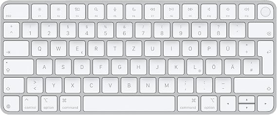 Apple Touch ID özellikli Magic Keyboard: Bluetooth, şarj edilebilir. Apple çipe sahip Mac bilgisayarlarla çalışır; Almanca, Beyaz Tuşlar (USB-C)