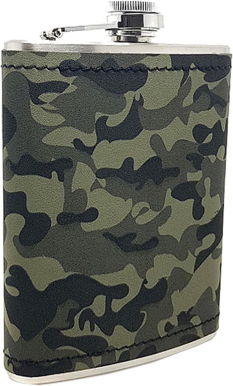 Çelik Üzeri Kamuflaj Deri Kaplı 8 oz 240 ml içki Matarası kb05