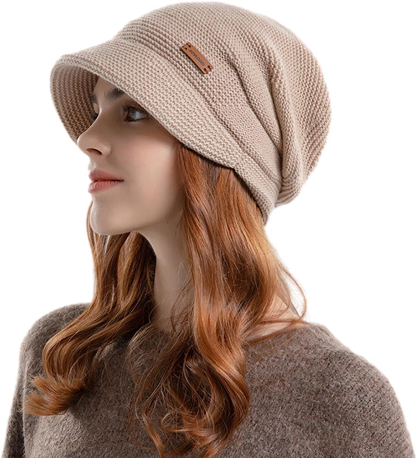 Winter Womens Slouchy Knit Beanie Hat Wide Brim Beret Hat Soft Fleece Liner Crochet Skull Cap Visor Beanie Newsboy Hats Outdoor Winter Ski Hats for Ladies Girls Chunky Cap Warm Chemo Hats for Hair