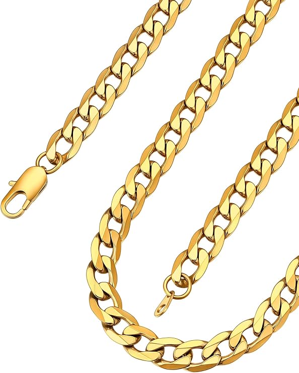 ChainsPro メンズ 丈夫なキューバチェーンネックレス、幅4/5/6/9/12/13/15mm、幅14インチ、18インチ、20インチ、22インチ、24インチ、26インチ、28インチ、30インチ、ヒップホップクールスタイル、316Lステンレススチール/18Kゴールド メッキ/ブラック-ギフト付き 箱入り。