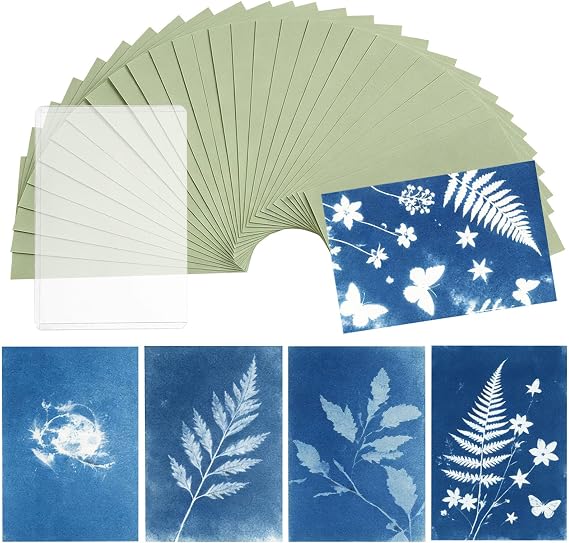 40 Sheets Cyanotype Sun Print Paper Kit, 5.82 x 4.13In Cyanotype Paper with Transparent Plastic Panel High Sensitive Cyanotype Kit Solar Printing Set for Kids Adults DIY Nature Art Craft Projects