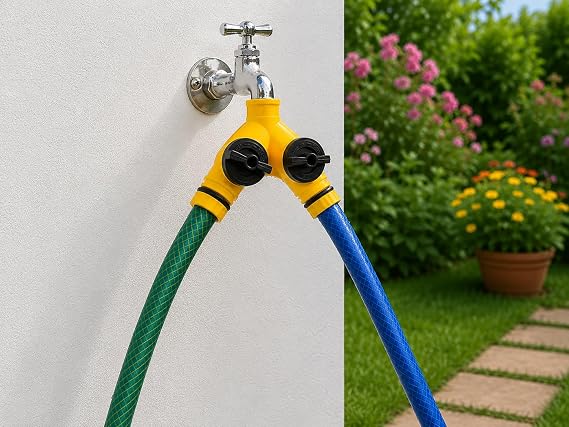 Çift Çıkışlı Vanalı Musluk Adaptörü 1/2" - 3/4" | Bahçe Hortumu Y Bağlantı Aparatı | Bağımsız Su Kontrolü