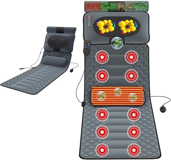 Full Body Massage Mat with Heat 20 Heads Vibrating Massage Mattress Pad, Heated Massage Mat for Back Lumbar Leg Pain Relief,Foldable Storage