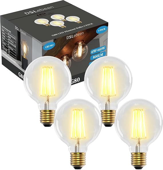 G80 E27 Edison Screw Bulb 6W 800lm, Warm White 2700K Non-Dimmable [Energy Class E]