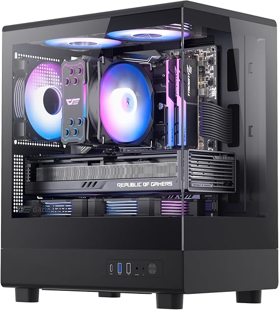 darkFlash Micro ATX PC Case, Pre-Install 3 PWM ARGB Fans Computer Case, Full View Dual Tempered Glass MATX Gaming PC Case, Type C Port, Supports up to 240mm AIO(DB330M) (Black)