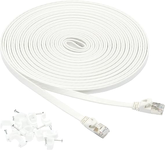 Amazon Basics RJ45 Cat-7 Flat Gigabit Ethernet Network Cable, 9.1m, White