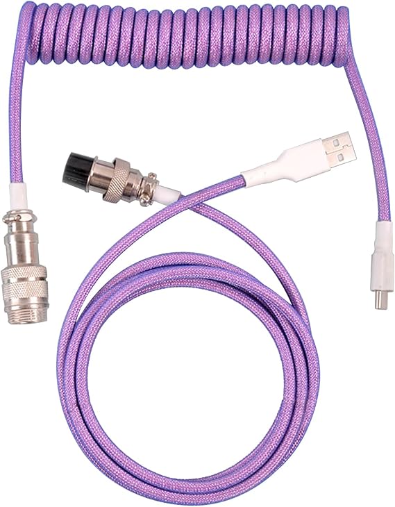 ゲーミングキーボード用コイル状usb Cキーボードケーブル、取り外し可能なメタルアビエーター付きダブルスリーブメカニカルキーボードケーブル、1.5m Usb-c - Usb-aパープル