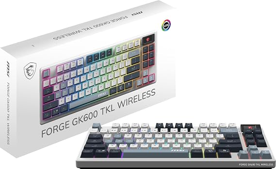 MSI Forge GK600 TKL W Sky US 2.4GHz Wireless (MS-8ZA9 and WD02), Bluetooth RGB Lighting Gaming Keyboard with 1.06-inch Display, 4000mAh