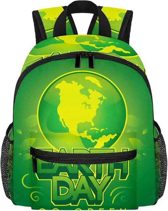 Cute Toddler Backpack - Eart Day Go Green Modern Kids Bag for Preschool, School, Girls, and Little Kids