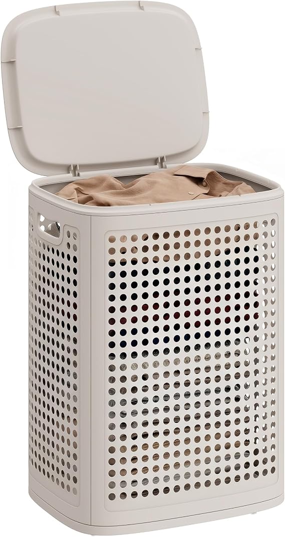 SONGMICS Laundry Basket with Lid,Plastic Washing Basket, 19.8 Gallons 75 L