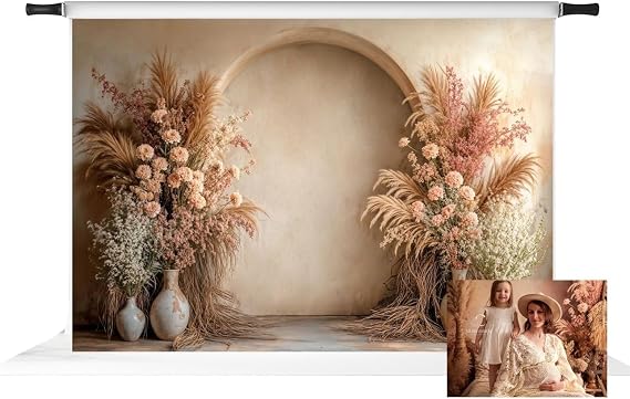 Kate Boho 背景幕 花柄写真背景 ベージュ壁マタニティ背景幕、7x5フィート