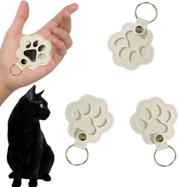 Pack of 3 White Leather Keyrings - Commemorative Key Chain for Storing Pet Hair Dog and Cat Paw Shape Keepsake as a Gift for Animal Lovers Pet Remembrance