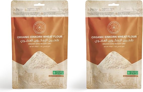 Holistic Corner Organik Einkorn Buğday Unu, Tam Tahıl, Düşük Glutenli, Yüksek Proteinli, GDO İçermez, 453g