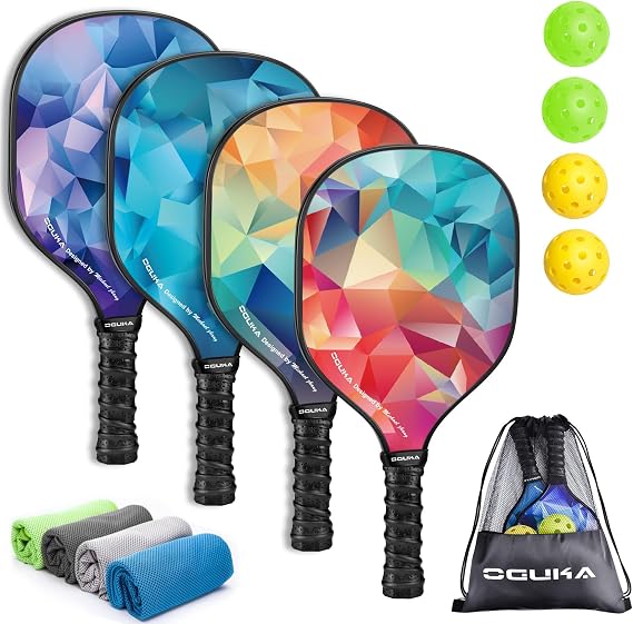 Pickleball Paddles, USAPA Approved Lightweight Pickleball Paddles Set of 4, 4 Pickleball Balls, 4 Cooling Towels and Bag, Premium Pickleball Rackets, Gifts
