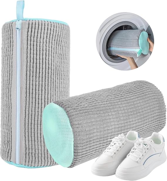 Shoe Washing Machine Bag 2Pcs Shoe Laundry Bag with Zipper Hook Trainer Washing Machine Bag Thickened Fluffy Fibers Keep 360° Wrap-around Cleaning Shoe Laundry Bags Reusable Shoe Cleaning Bag