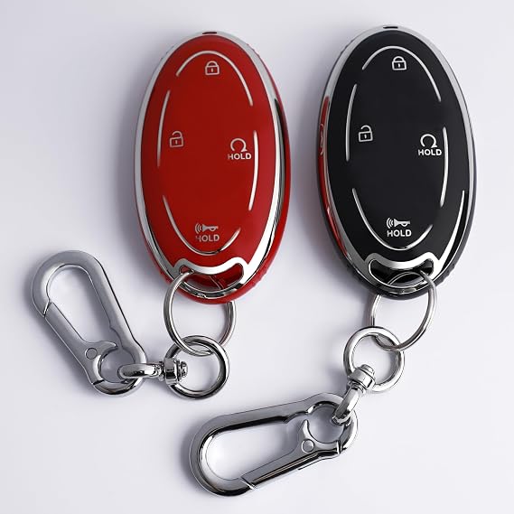 5-Button Key Fob Cover for Hyundai 2024-2025 Tucson Elantra Santa Fe Kona Sonata IONIQ, Protective Case with Anti-Loss Keychain, Black and Red