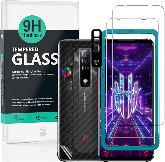 Ibywind Screen Protector (2 Pack) For ZTE nubia Red Magic 7 5G,9H Hardness Tempered Glass,With 1Pc Metal Camera Lens Protector,1Pc Back Protector,Easy to Install