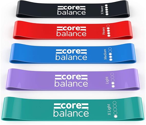 Core Balance Mini Resistance Bands Set Of 5 With Bag Small Latex Loop For Hip Legs and Glutes