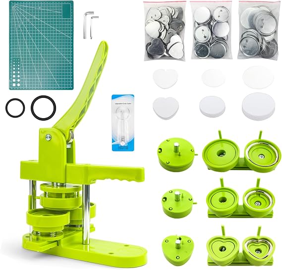 Button Maker Machine Button Machine (58 mm/75 mm/Heart-Shaped) Button Machine Badge Maker Machine with 20 Pieces Button Pieces Each Size Circle Cutter Cutting Mat for Button Press