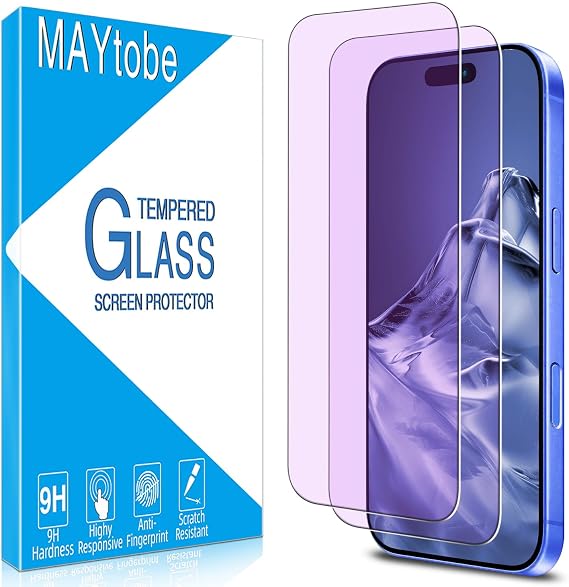 MAYtobe 2 Pack Anti-Blue Light Screen Protector for iPhone 16