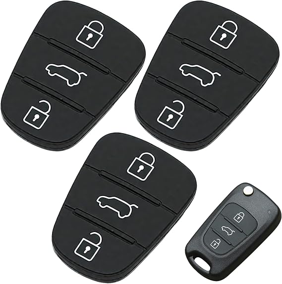 2 Pack 3-Button Silicone Car Key Fob Pads for Hyundai & Ki-a Repair