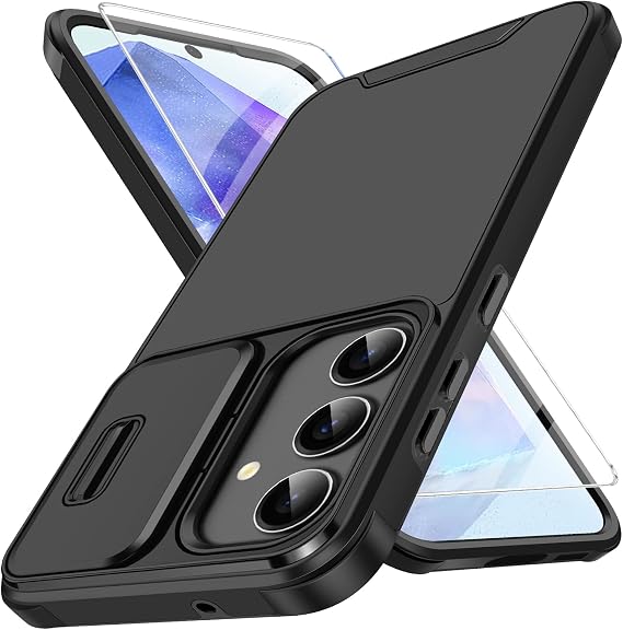 Mobile Phone Case for Samsung Galaxy A55 5G Case with Screen Protector and Slide Camera Cover Camera Protection Protective Case Military Protection Shockproof Scratch-Resistant Armoured Case for Samsung A55 5G Cover (Black)