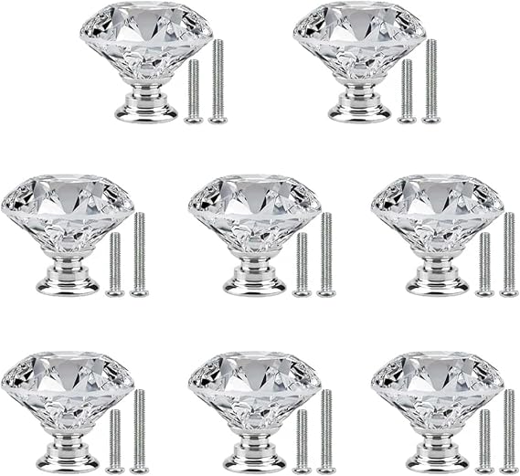 8PCS Crystal Drawer Knobs Drawer Handles Crystal Glass Diamond Shaped