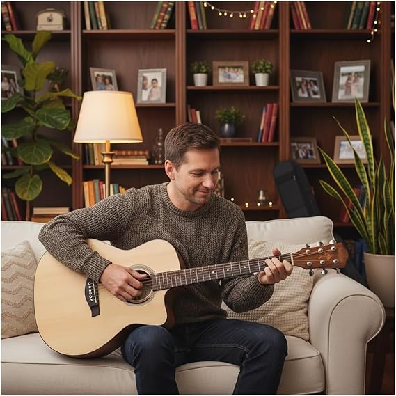 Acoustic Guitar For Beginners Adult Teen, Cutaway Guitarra Acustica Basic Starter Kit With Gig Bag, Strings, Strap, Tuner, Pitch Pipe, Picks(Natural,40 inches)