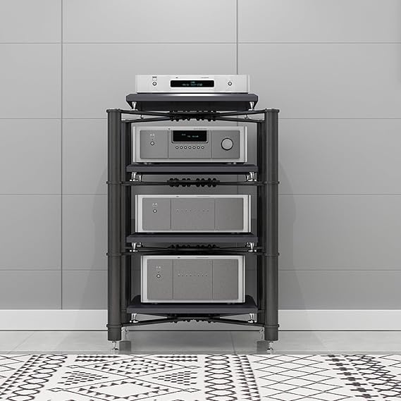 AV Media Stand, Audio Equipment Rack, Corner Media Cabinet, Stereo Cabinet, Audio-Video Shelving for Family Entertainment Center, 2-Layer