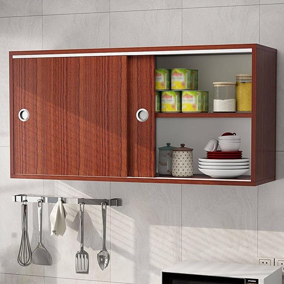 Wall Cabinets for Laundry Room, Wall Mounted Kitchen Cabinets with Sliding Doors, Floating Hanging Storage Cabinet for Living Room, Bathroom, Kitchen(C,2-Tier)
