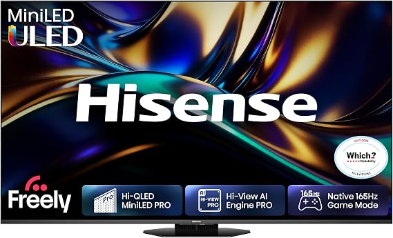Hisense 55" 55U8QTUK MiniLED QLED 165Hz Smart AI TV - Hi-View AI Engine PRO, 165Hz Game Mode Ultra, 4.1.2 Channel, Dolby Atmos, Quantum Dot Colour, Anti-Reflection PRO with Freely, YouTube, Netflix [Energy Class E]