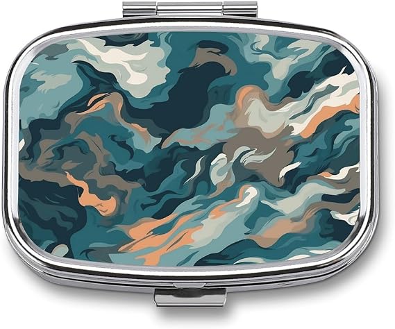 Blue Camouflage Pattern Pill Box for Women Men Pocket Square Pill Case Decorative Box Medicine Vitamin Metal Pill Organizer Portable Pill Holder for Travel Unique Gift