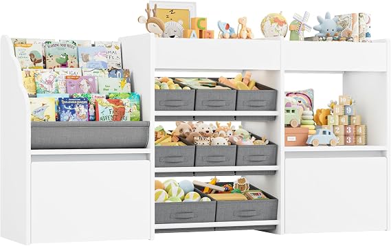 HOCSOK Toy Storage Unit with 3-Tier Kids Bookshelf and 8 Fabric Drawers