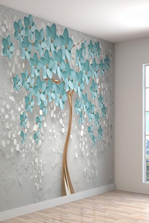 Duvar Kağıdı 3 Boyutlu Çiçekli Ağaç Desenli Silinebilir Sağlıklı Tekstil Duvar En X Boy, 200 x 100