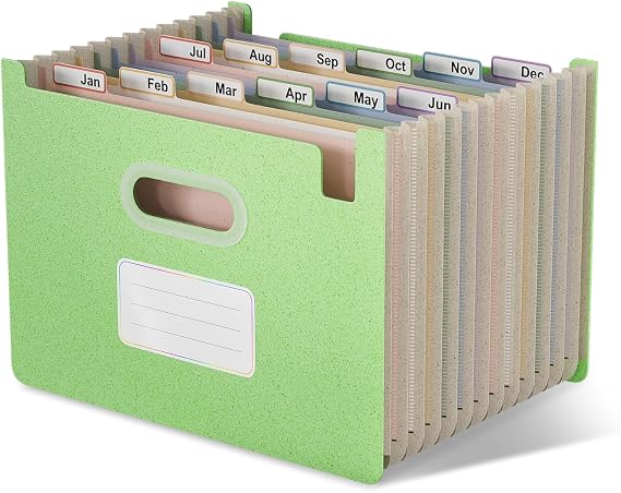 EcoStash A4 Accordion File Organiser, 12 Pockets Wheat Straw Folder (Green)