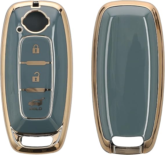 kwmobile Key Cover Compatible with Nissan 3-Button Ariya B6 B9 X-trail T33 Qashqai - Car Key Fob Case Protector - Blue/Gold