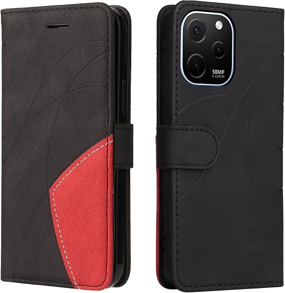 Compatible with Huawei Nova Y61 Case, Leather PU Wallet Flip Case Silicone Bumper Protective Flip Case Leather Case with Card Slots and Stand Function (Black)
