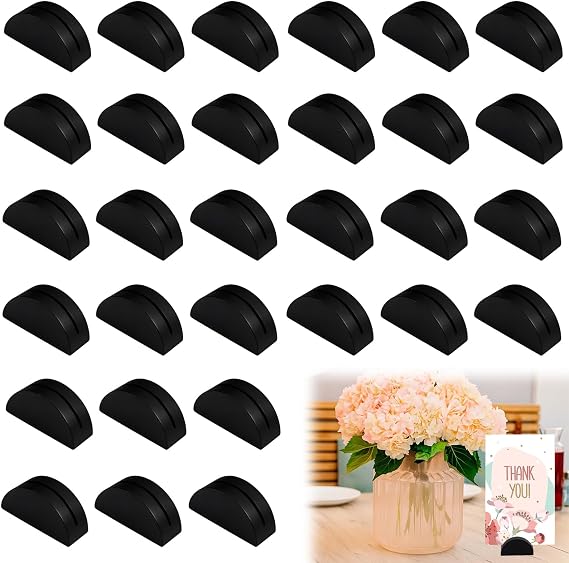30Pcs Semicircular Table Number Stands, Reusable Table Number Holders, Wooden Place Card Holders for Weddings, Restaurants and Parties for Name Cards, Menus, Photos or Signs(Black)