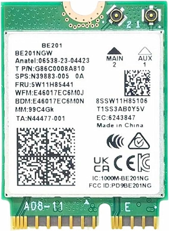 BE201 WiFi 7 Card | Tri-Band Wi-Fi | Up to 5.8 Gbps | CNVio3 M.2 Wifi Card for PC | Supports Bluetooth 5.4 | Requires Intel 13th+ Gen CPU Windows 10/11, Linux | BE201NGW