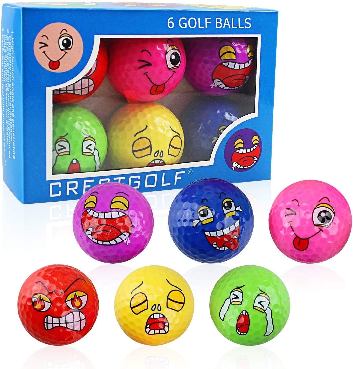 KOFULL 6pack Golf novelty Balls Funny Golf Balls Colorful Golf Practice Balls Training Golfs High-Visibility Distance Golf Ball multicolor