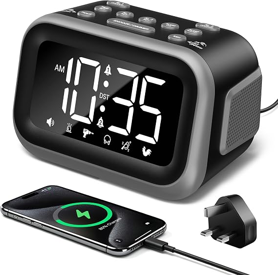 115dB Super Loud Alarm Clock for Heavy Sleepers, Mains Powered