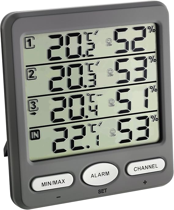TFA Dostmann Kablosuz termo-higrometre klima monitörü TFA 30.3054 oda iklimi kontrolü (gri pilli)