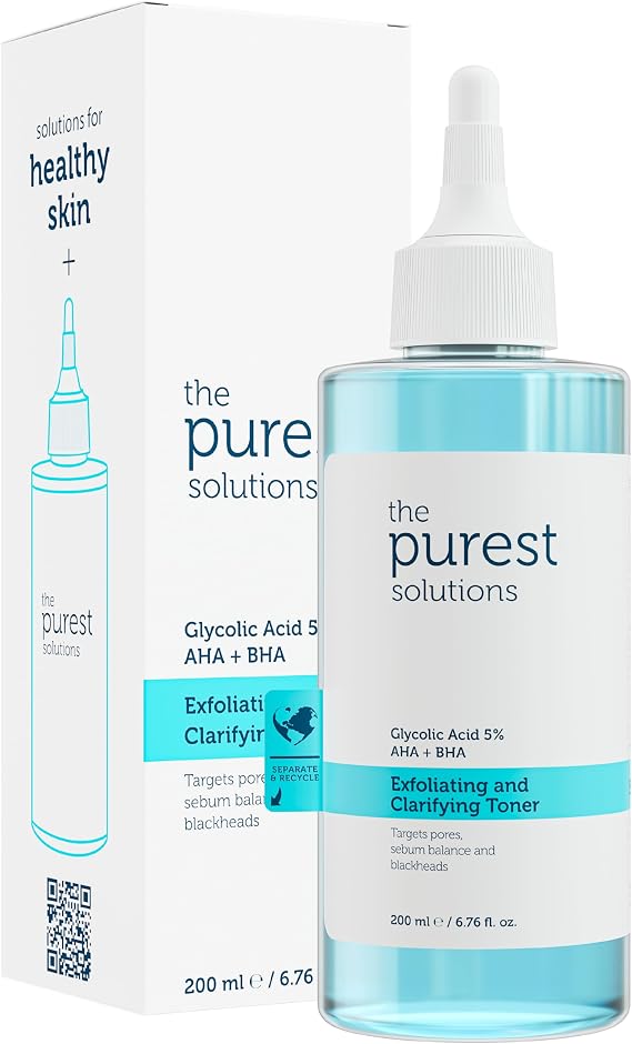 The Purest Solutions, Gözenek ve Siyah Nokta Görünümünü Azaltmaya Yardımcı Arındırıcı Tonik,%5 Glikolik Asit, AHA, BHA, 200 ml
