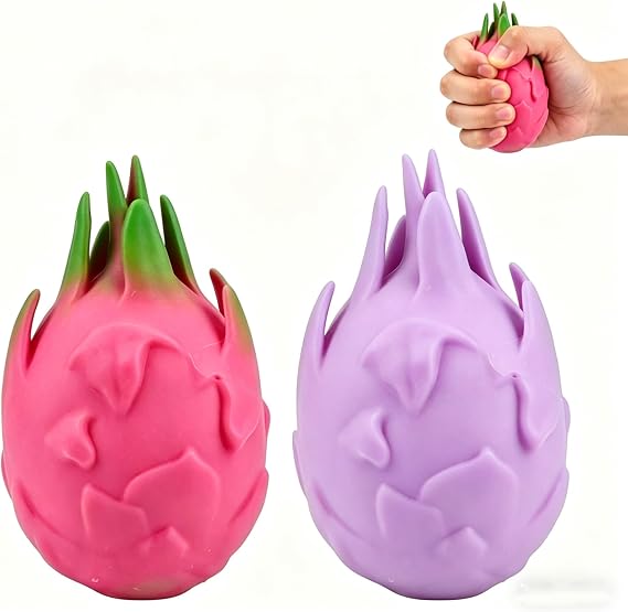 2 PCS Dragon Fruit Squishy, Fruit Squishy for Stress Relief and Focus Enhancement, Portable Design for Office Desk and Home Study Environments, Items with Red and Color Changing Varieties