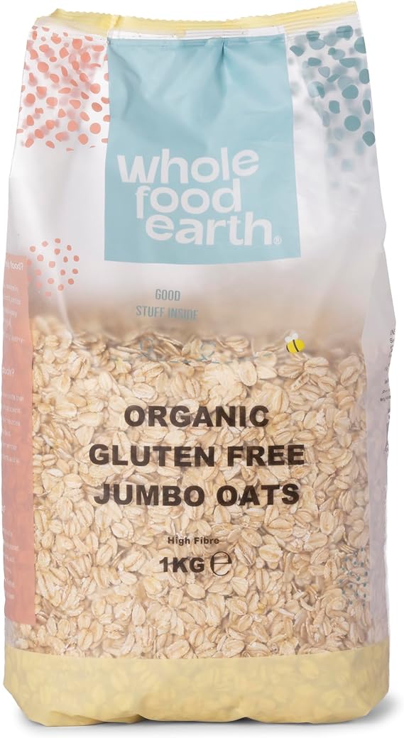 Wholefood Earth Organic Gluten Free Jumbo Oats – 1 kg | GMO Free | Vegan | High Fibre | Certified Organic