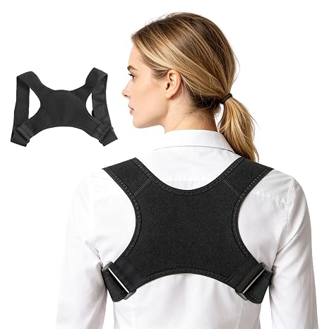 Back Brace Posture Corrector for Women Men, 2 Pcs Adjustable Back Support Pain Relief Belt, Shoulder Posture Support for Women Men Braces Spine Straightener Breathable, Black