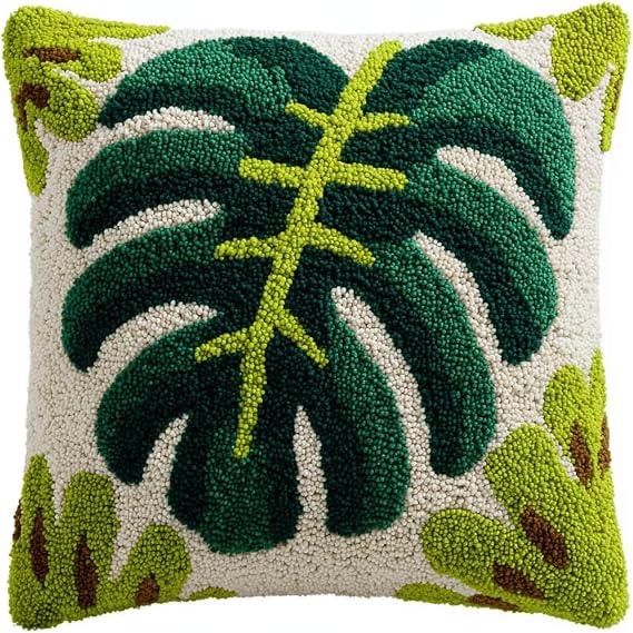 Kitquiver Beginner Latch Hook Cushion Kit,Leaf Decor Pillow Cover 43X43Cm