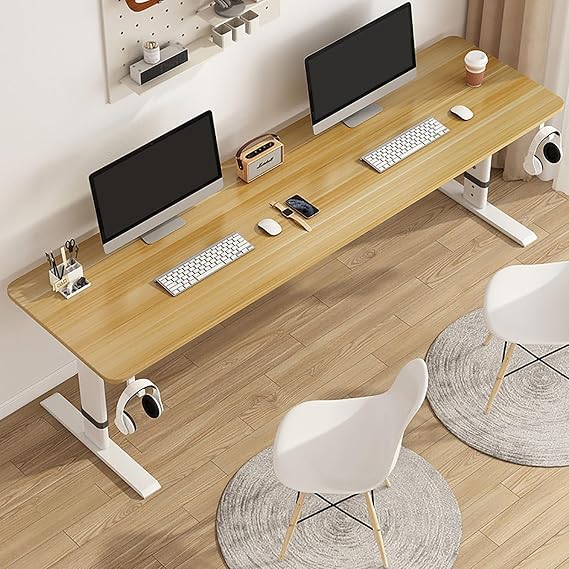 Height Adjustable Desk Standing Desk Height adjustable from 65 to 100 cm Sit Stand Table Easy to assemble Suitable for a variety of occasions(Wood+White,80cm)