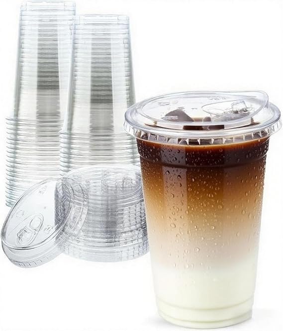 25 Sets- 20 oz Clear Plastic Cups with Strawless-Sip-Lids, Disposable Cup Plastic Iced Coffee Cups for Cold Drinks, Smoothies and Juices