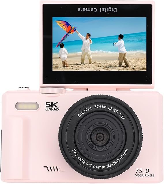 5K Digital Camera for Photography Video 75MP UHD Vlogging Camera with WiFi Auto Focus 18x Zoom 3 in 180° Flip Screen Compact Travel Cameras for YouTube Beginners